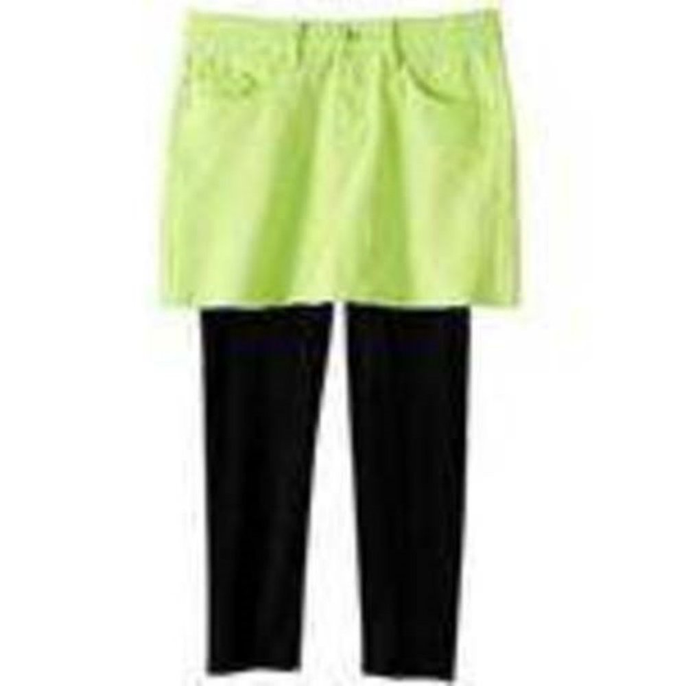 Girls Denim Skirt & Leggings 8 Green Black Adjustable Waist Stretch Vanilla Star